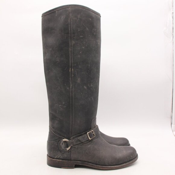 Frye Tall Harness Black Distressed Leather Women's Size 6 B Riding Boots - Picture 1 of 9